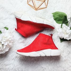 Red rhinestone slip-on sneakers